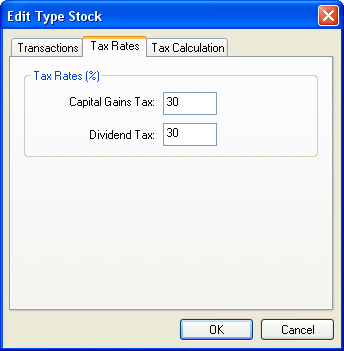 The dialog for setting the tax rates in a value type