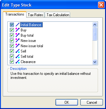 The dialog for including or excluding transactions in a value type.