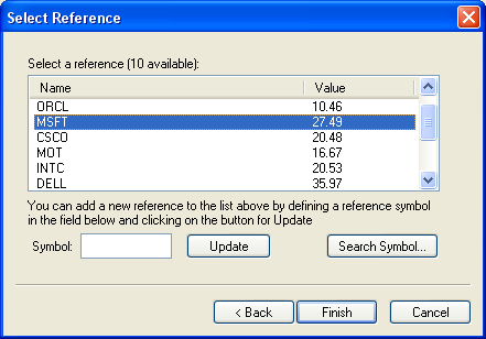 Select the reference symbol to use for the asset from the list of references