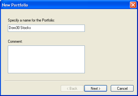 Specify a name for the portfolio