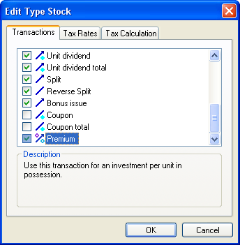 Check the box next to the Premium transaction to include the transaction in the Stock value type