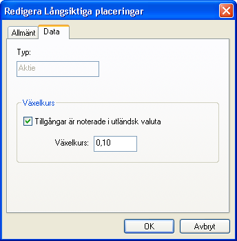 Definiera en vxelkurs i dialogen fr redigera portflj