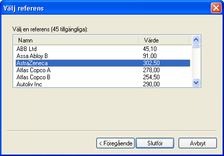 Vlj referens ur listan och klicka p knappen fr Slutfr