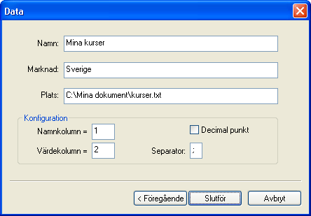 Ange data fr den lokala listan