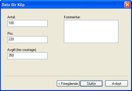 Definiera data fr transaktionen