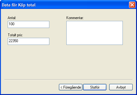 Definiera data fr en transaktion med totalvrden